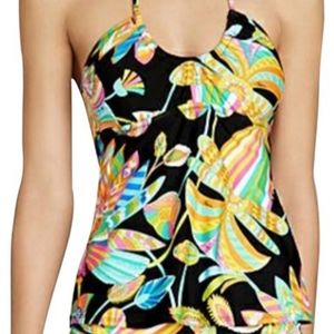 NWT Trina Turk Tahitian Floral Halter Tankini Top Women's Size 4 Scoop Neck
